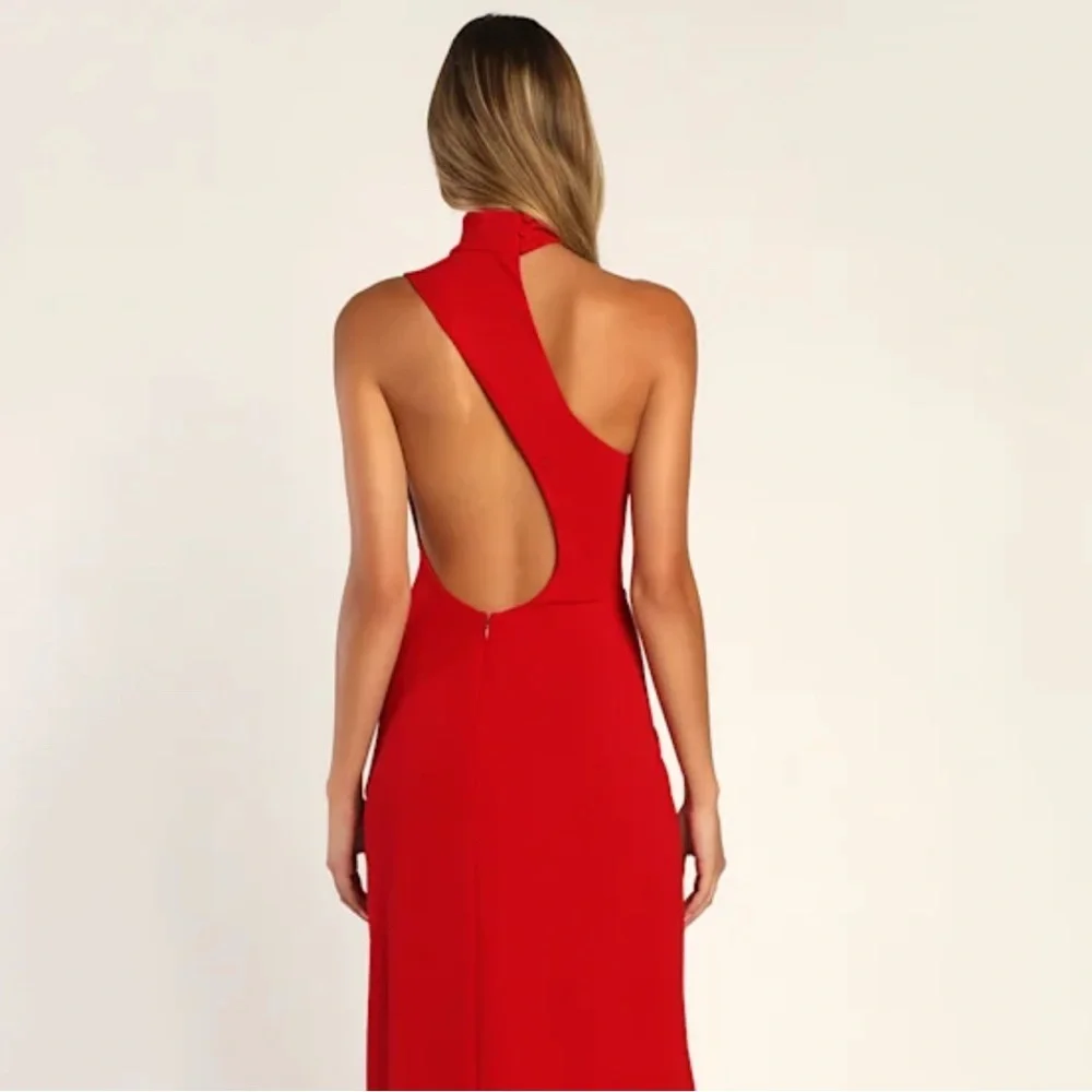 Lulu's Asymmetrical Halter Neck Red Maxi Dress - Picture 3 of 9